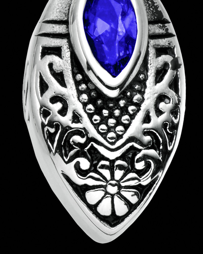 Stainless Decorated Teardrop  with Blue Stone Urn Pendant
