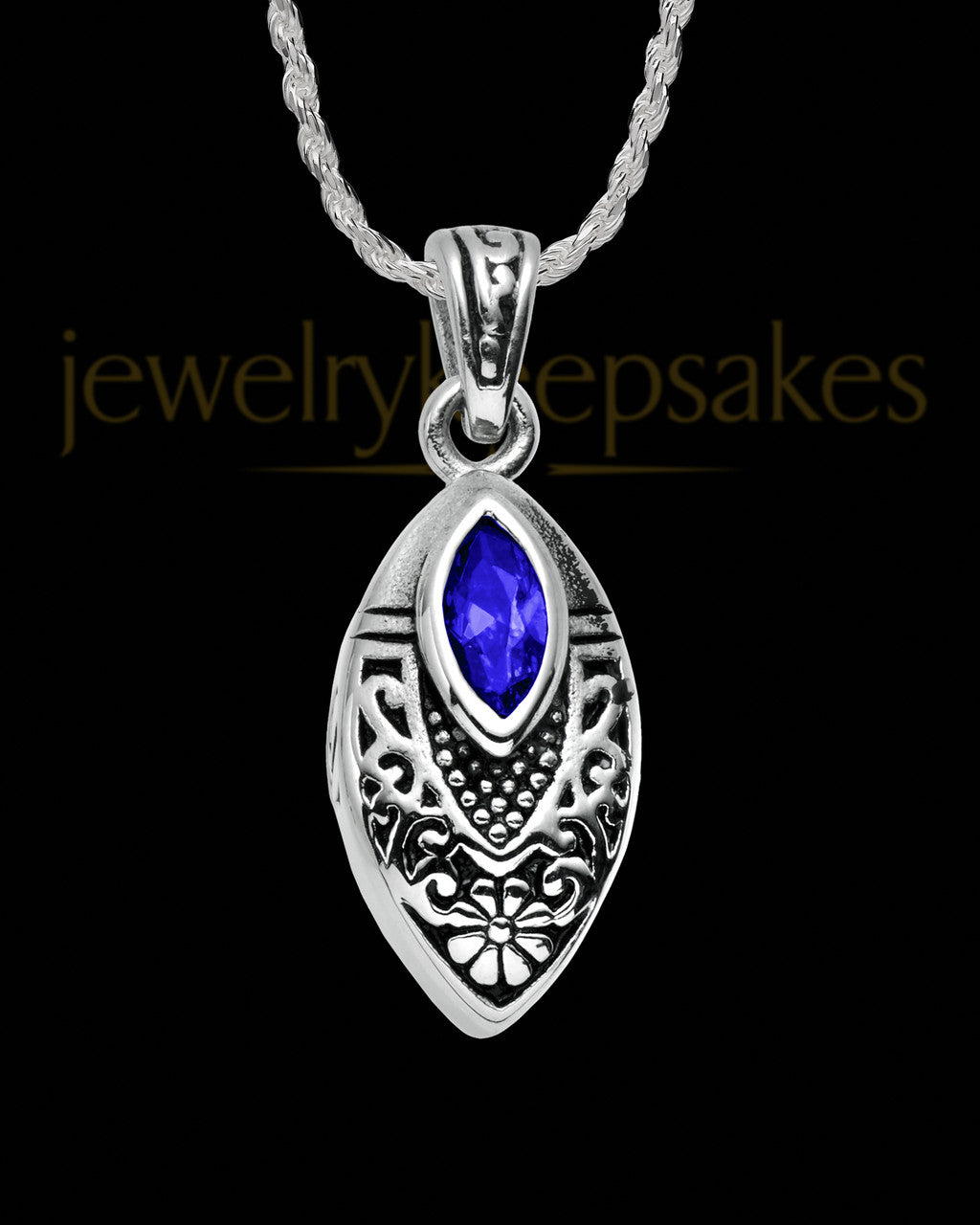 Stainless Decorated Teardrop  with Blue Stone Urn Pendant
