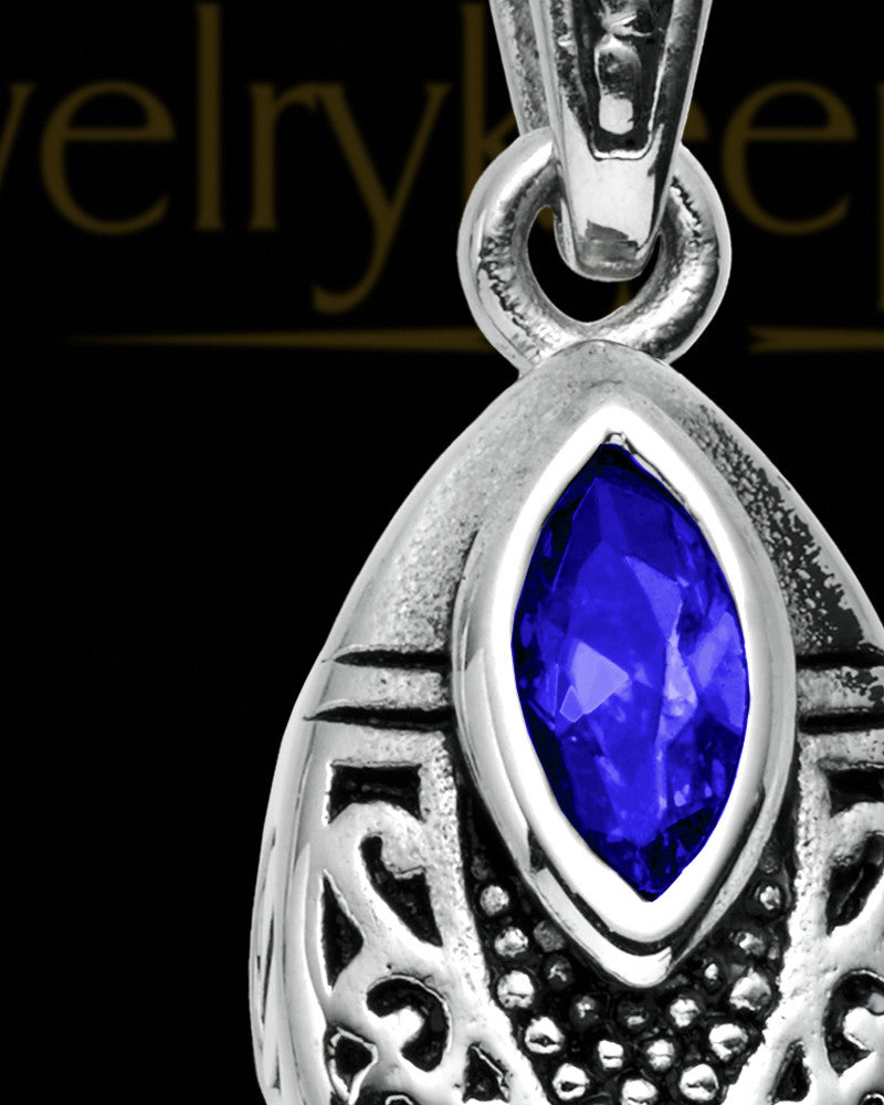 Stainless Decorated Teardrop  with Blue Stone Urn Pendant