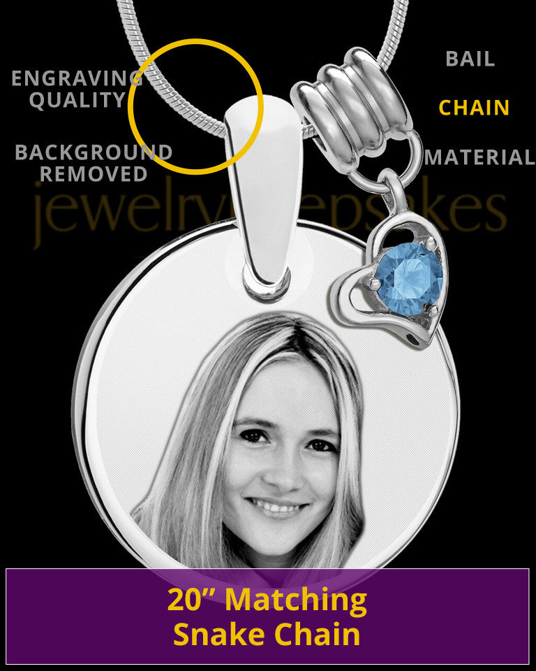 December Photo Engraved Round Pendant Stainless Steel