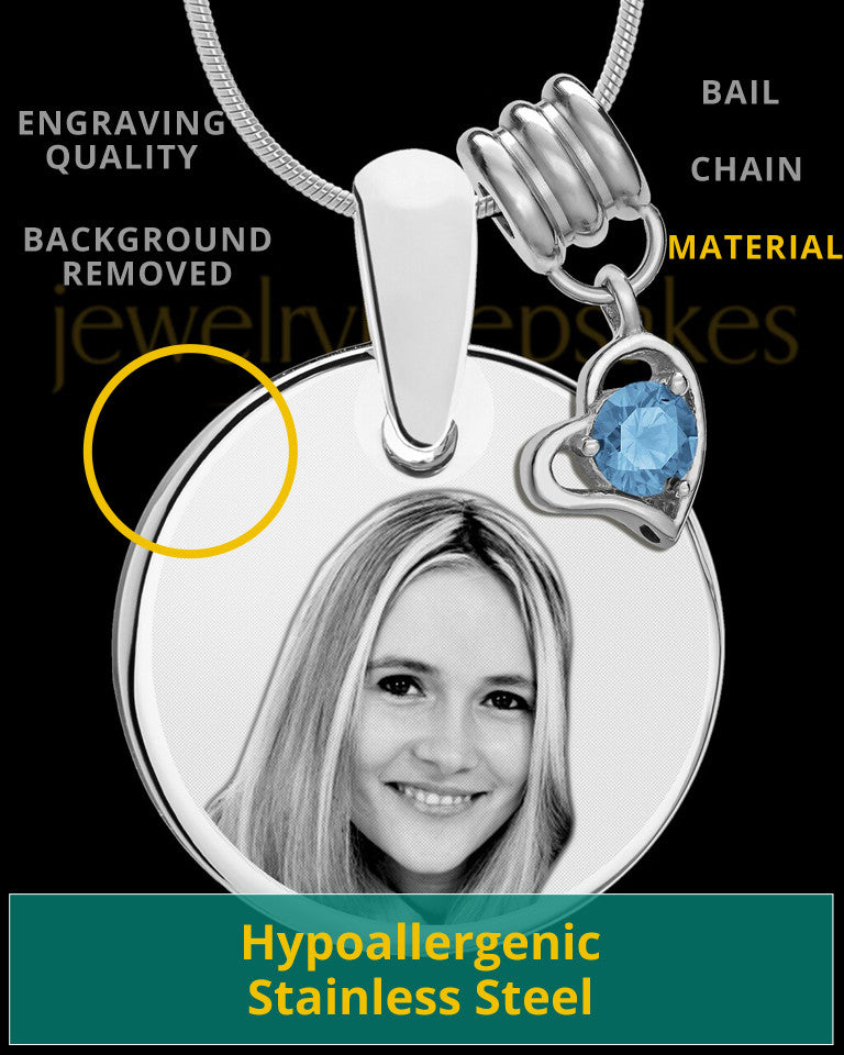 December Photo Engraved Round Pendant Stainless Steel