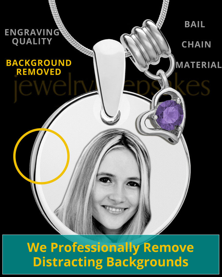 February Photo Engraved Round Pendant Stainless Steel