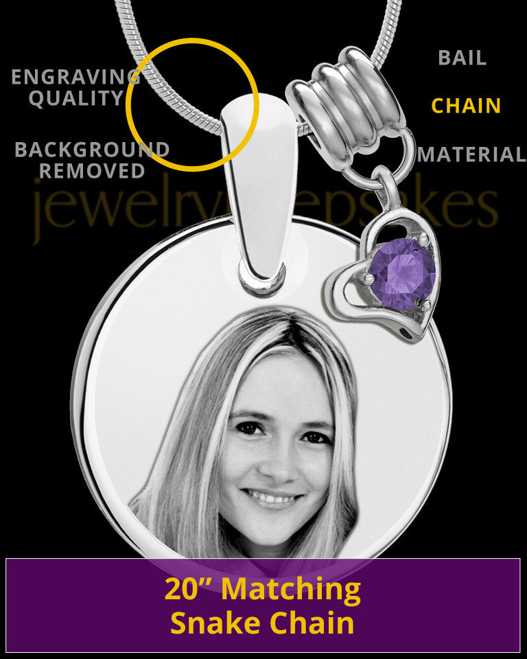 February Photo Engraved Round Pendant Stainless Steel