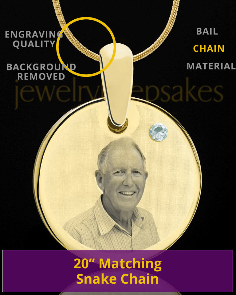 April Birthstone Gold Photo Round Pendant