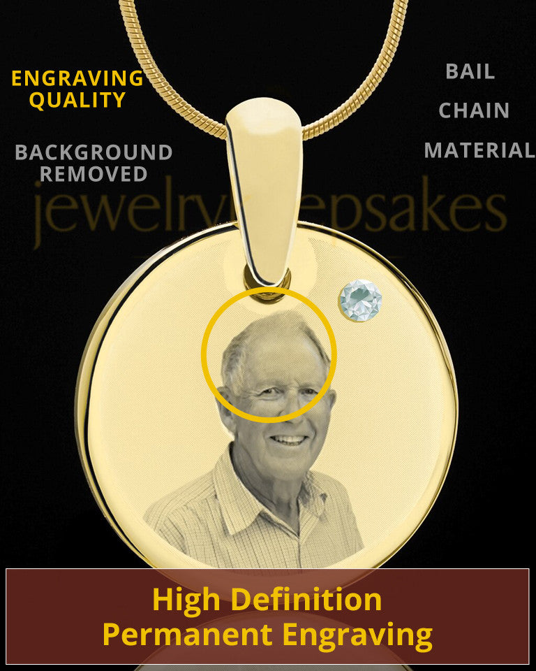 April Birthstone Gold Photo Round Pendant