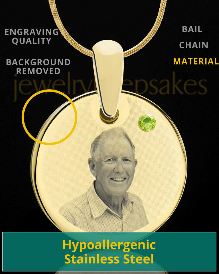 August Birthstone Gold Photo Round Pendant