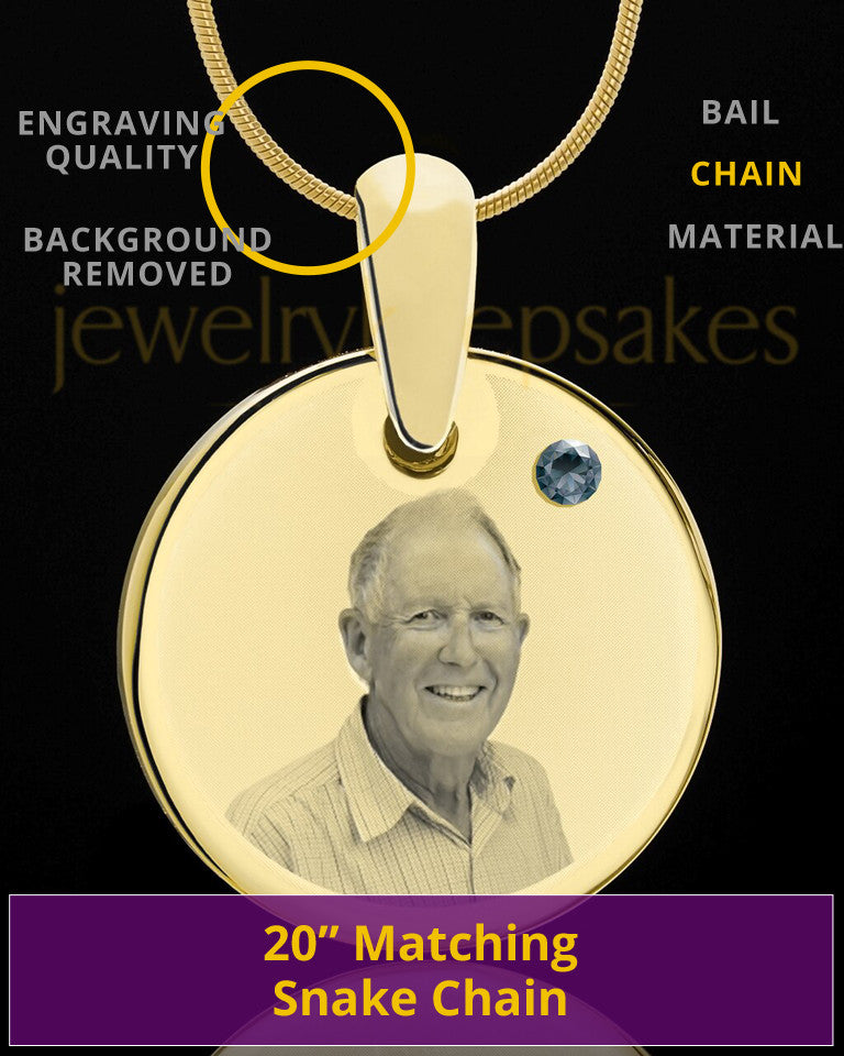 December Birthstone Gold Photo Round Pendant