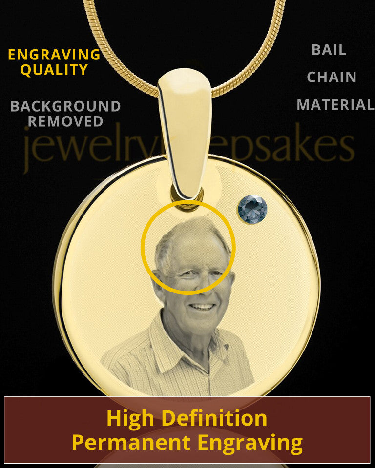 December Birthstone Gold Photo Round Pendant
