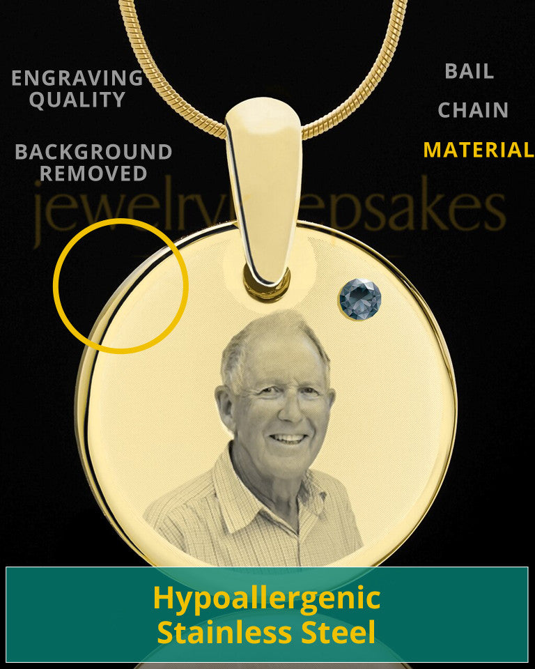 December Birthstone Gold Photo Round Pendant