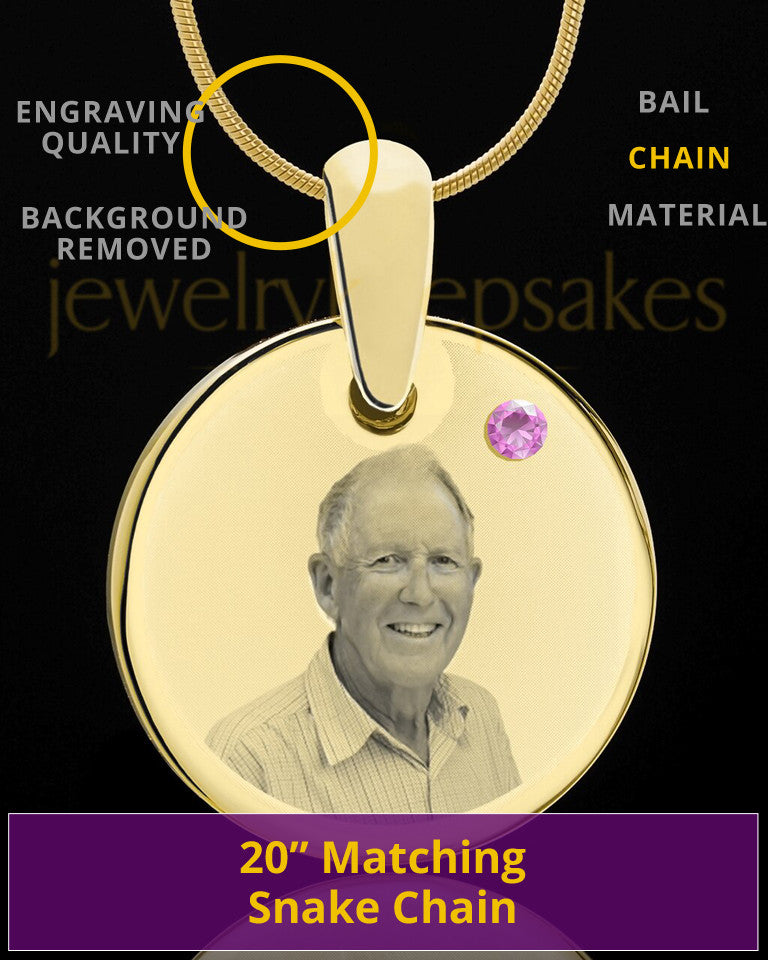 June Birthstone Gold Photo Round Pendant