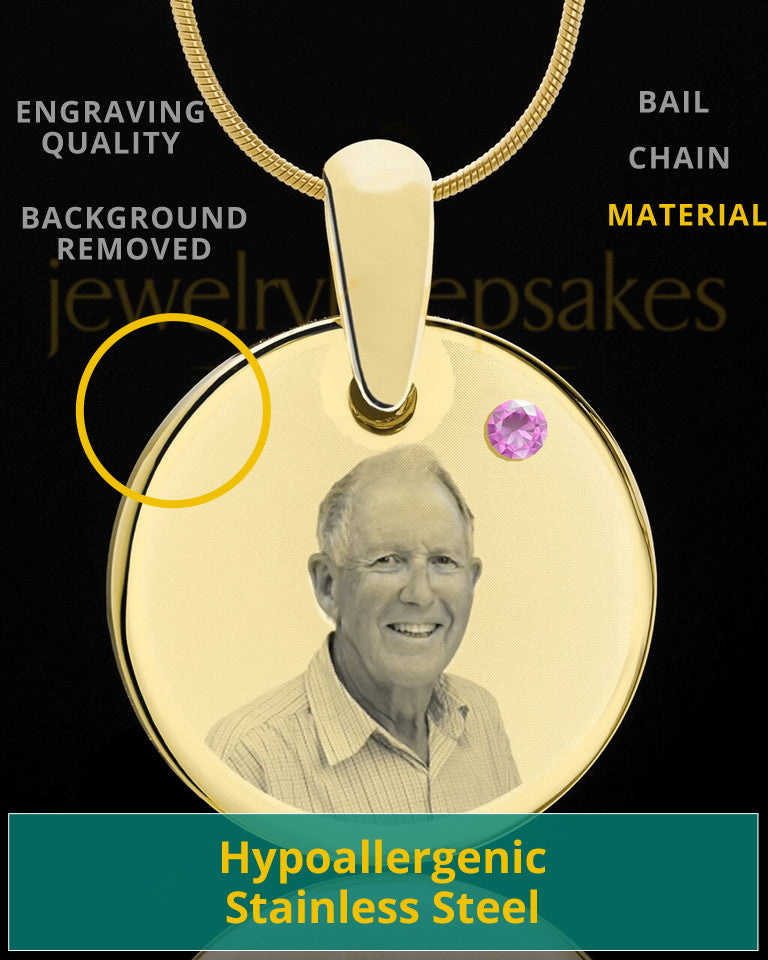 June Birthstone Gold Photo Round Pendant