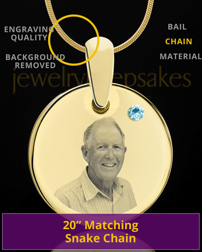 March Birthstone Gold Photo Round Pendant