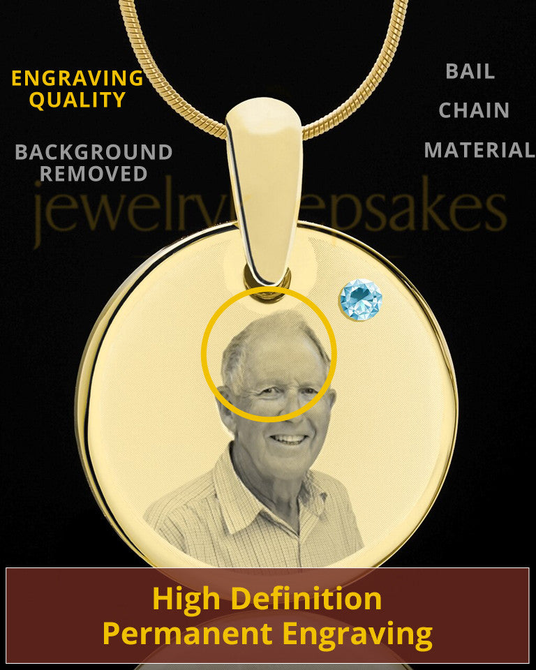 March Birthstone Gold Photo Round Pendant