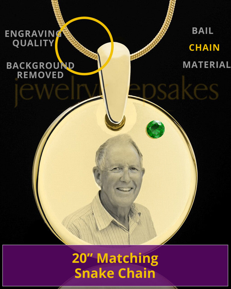 May Birthstone Gold Photo Round Pendant