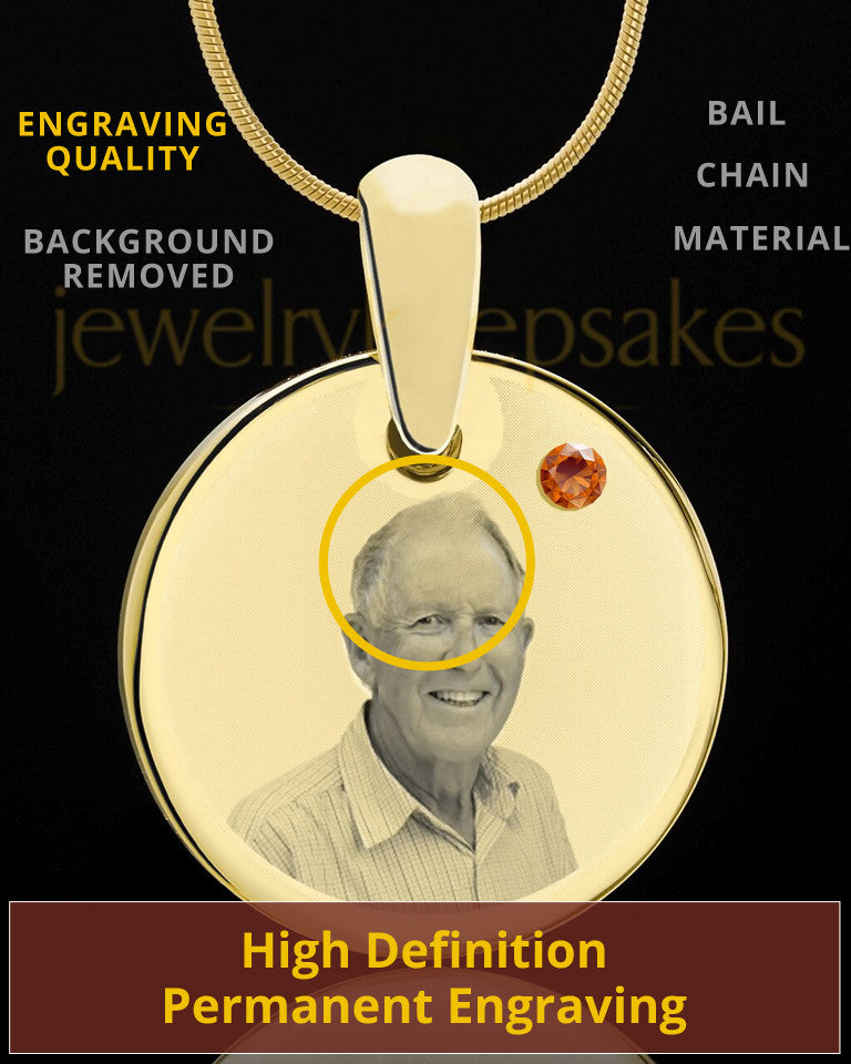 November Birthstone Gold Photo Round Pendant