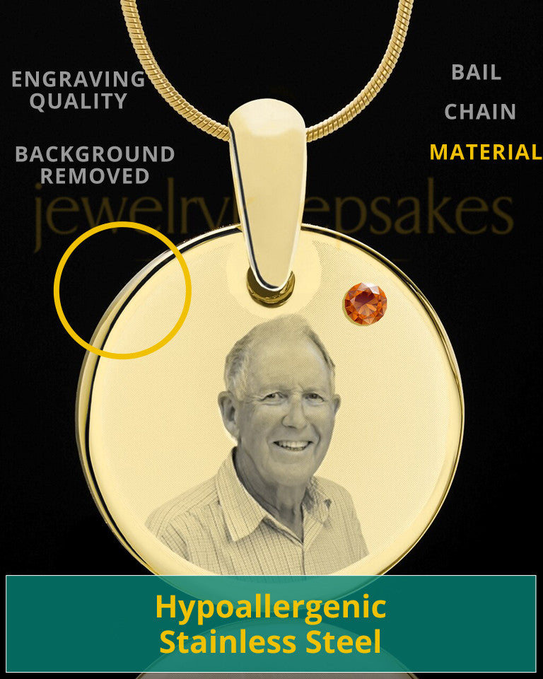 November Birthstone Gold Photo Round Pendant