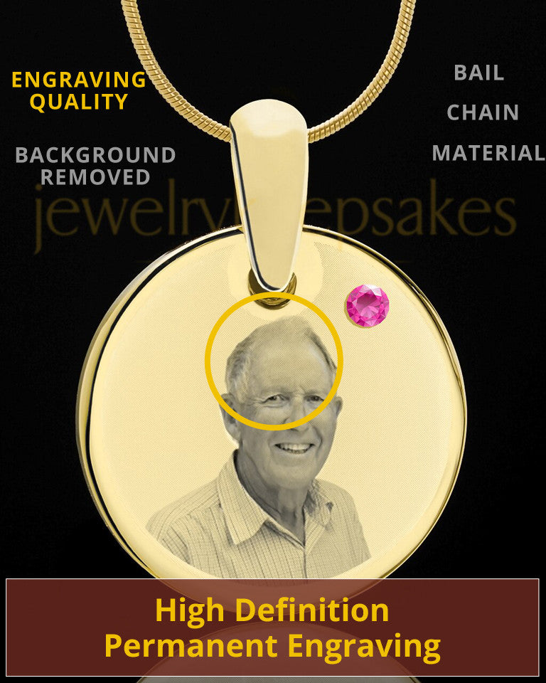 October Birthstone Gold Photo Round Pendant