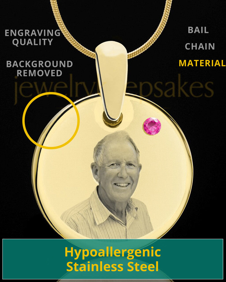 October Birthstone Gold Photo Round Pendant