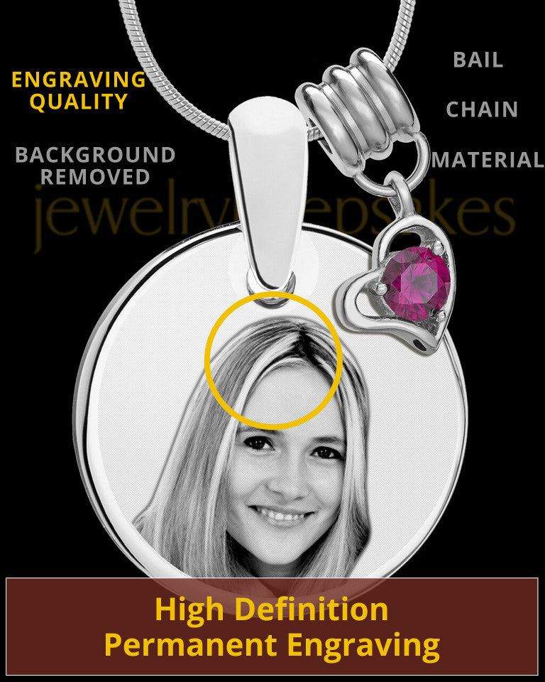 July Photo Engraved Round Pendant Stainless Steel