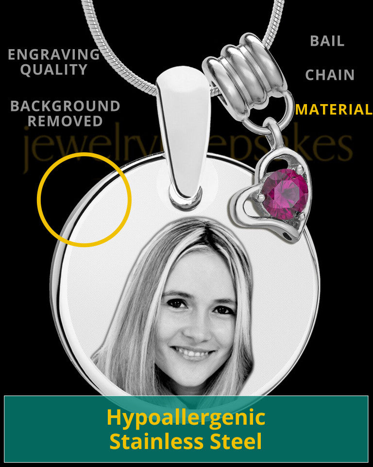 July Photo Engraved Round Pendant Stainless Steel