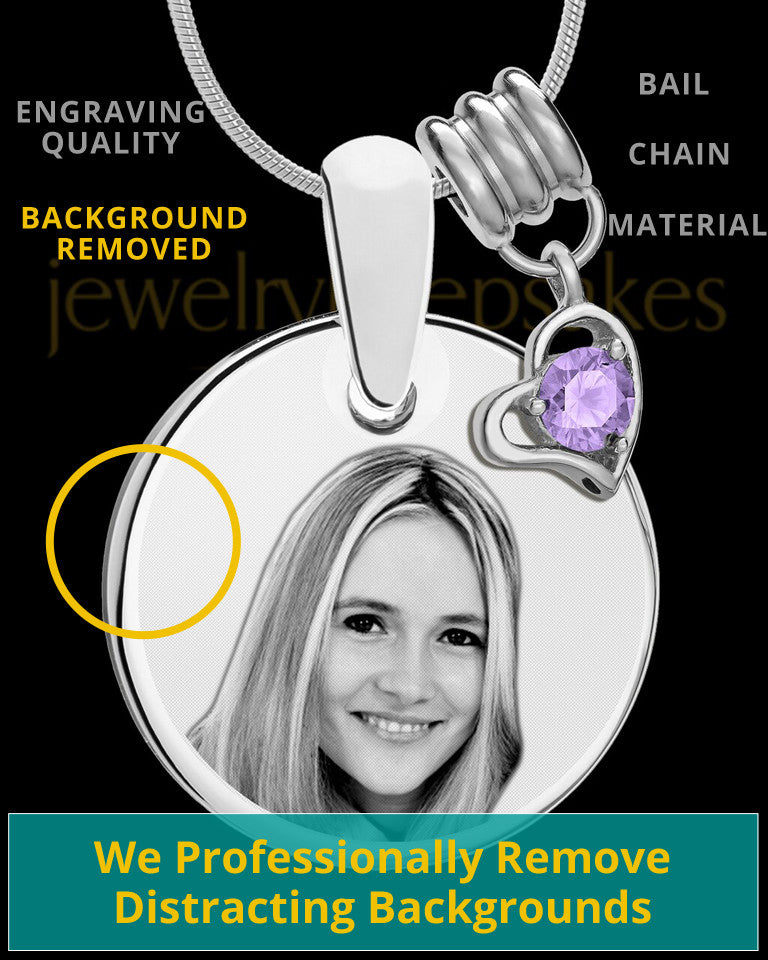 June Photo Engraved Round Pendant Stainless Steel