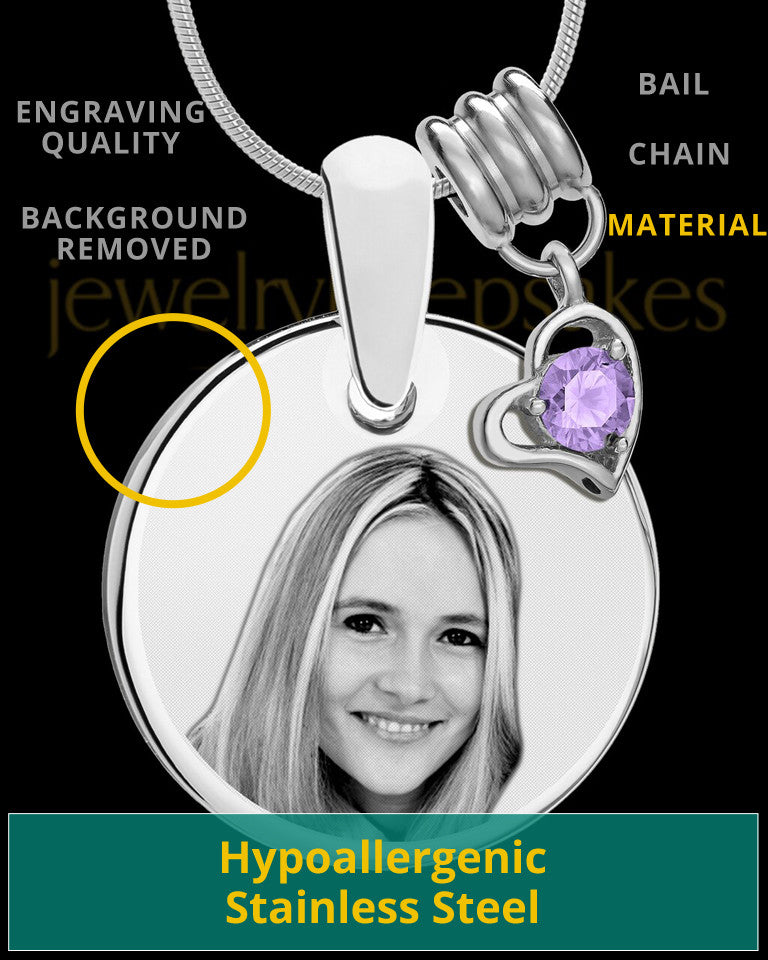 June Photo Engraved Round Pendant Stainless Steel