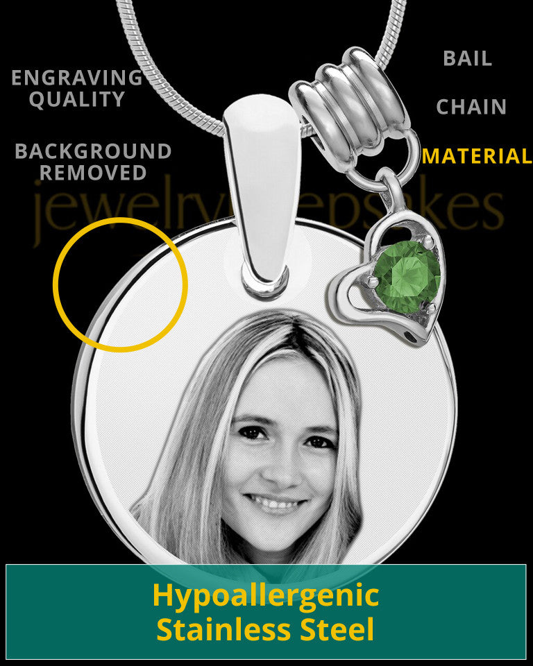 May Photo Engraved Round Pendant Stainless Steel