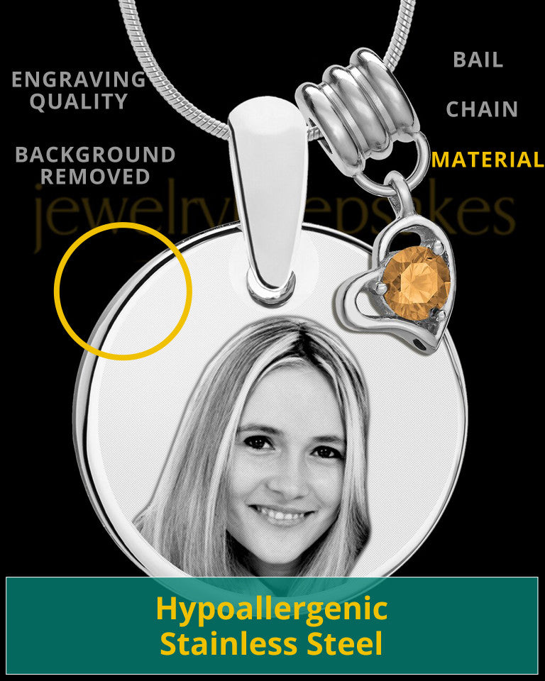 November Photo Engraved Round Pendant Stainless Steel