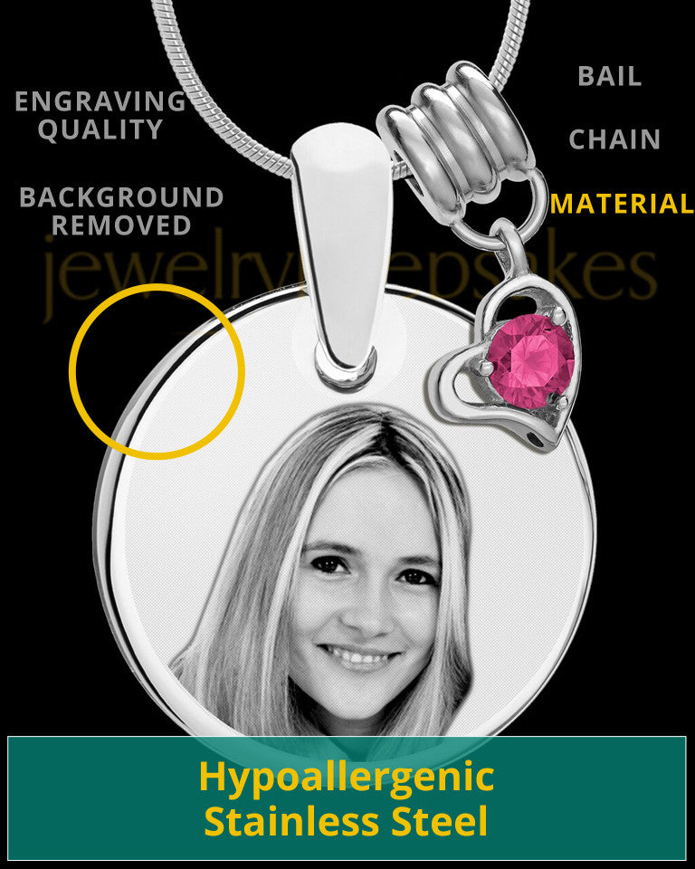 October Photo Engraved Round Pendant Stainless Steel Plated