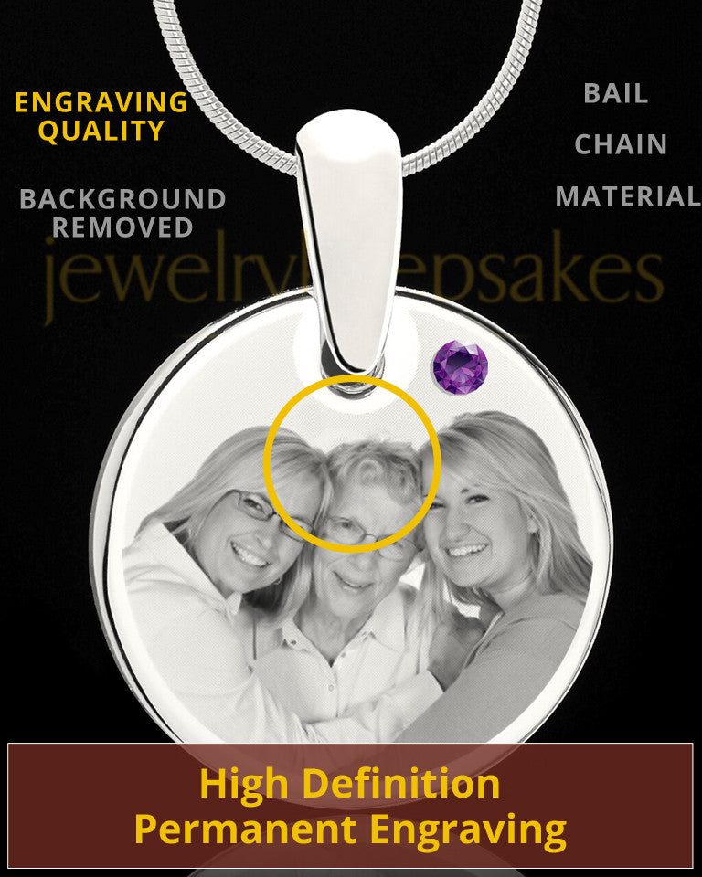 February Round Birthstone Stainless Steel Photo Pendant