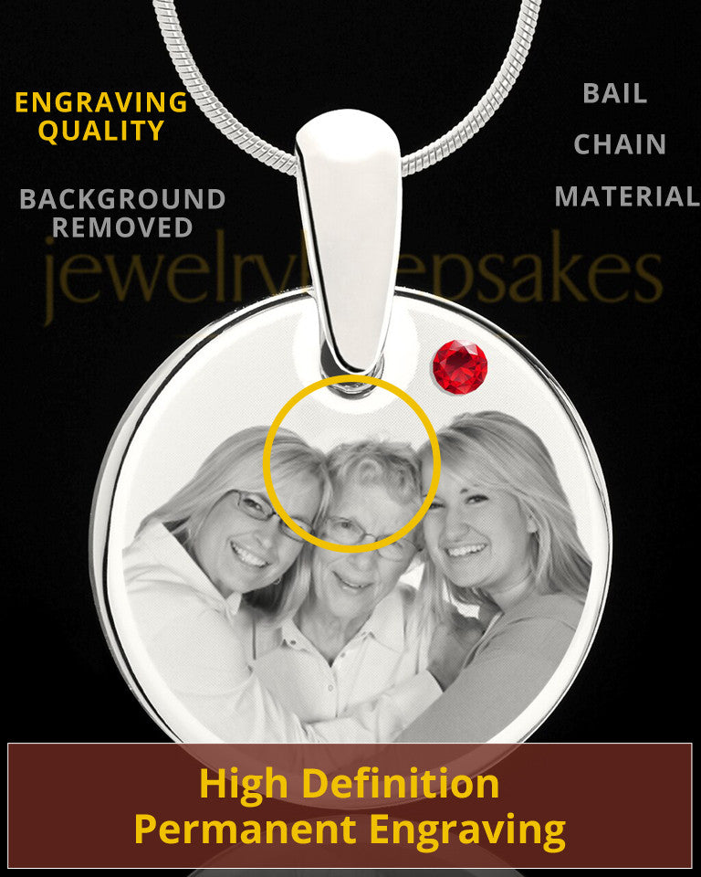 July Round Birthstone Stainless Steel Photo Pendant