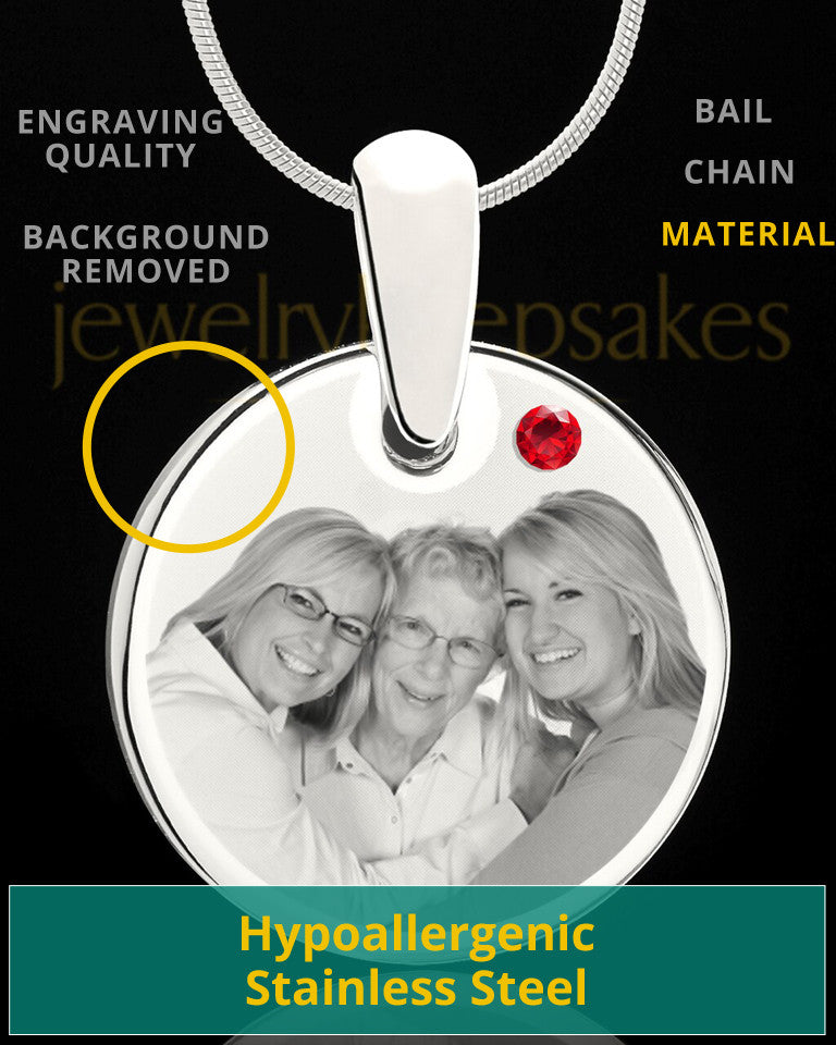July Round Birthstone Stainless Steel Photo Pendant