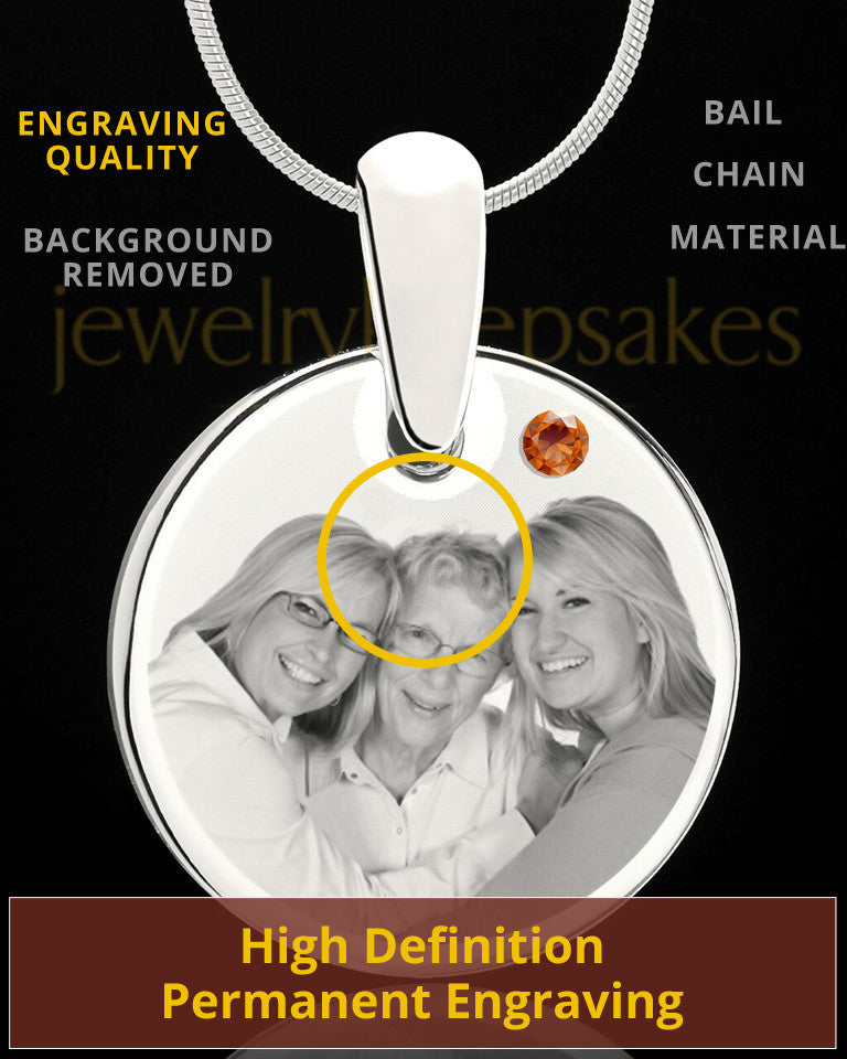 November Round Birthstone Stainless Steel Photo Pendant