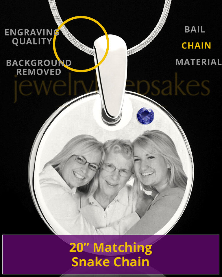 September Round Birthstone Stainless Steel Photo Pendant