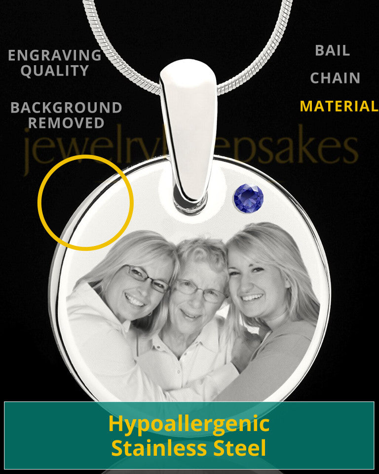 September Round Birthstone Stainless Steel Photo Pendant