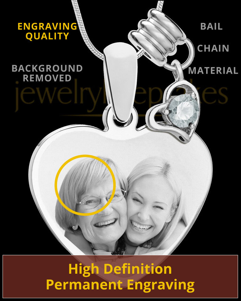 April Stainless Steel Memories Heart-Shaped Photo Engraved Pendant