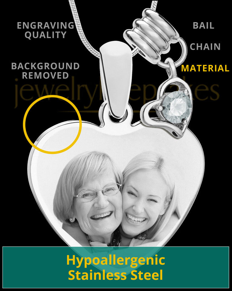 April Stainless Steel Memories Heart-Shaped Photo Engraved Pendant