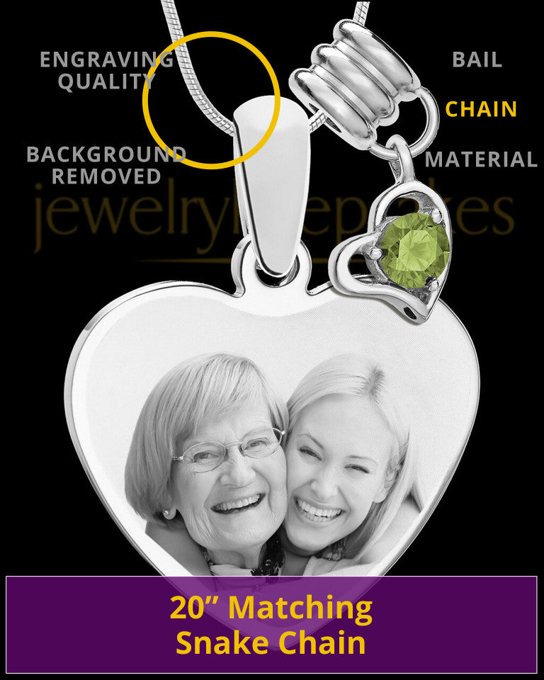 August Stainless Steel Memories Heart-Shaped Photo Engraved Pendant