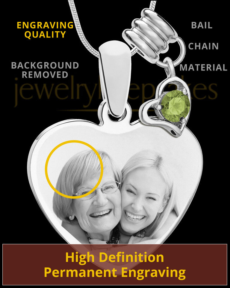 August Stainless Steel Memories Heart-Shaped Photo Engraved Pendant