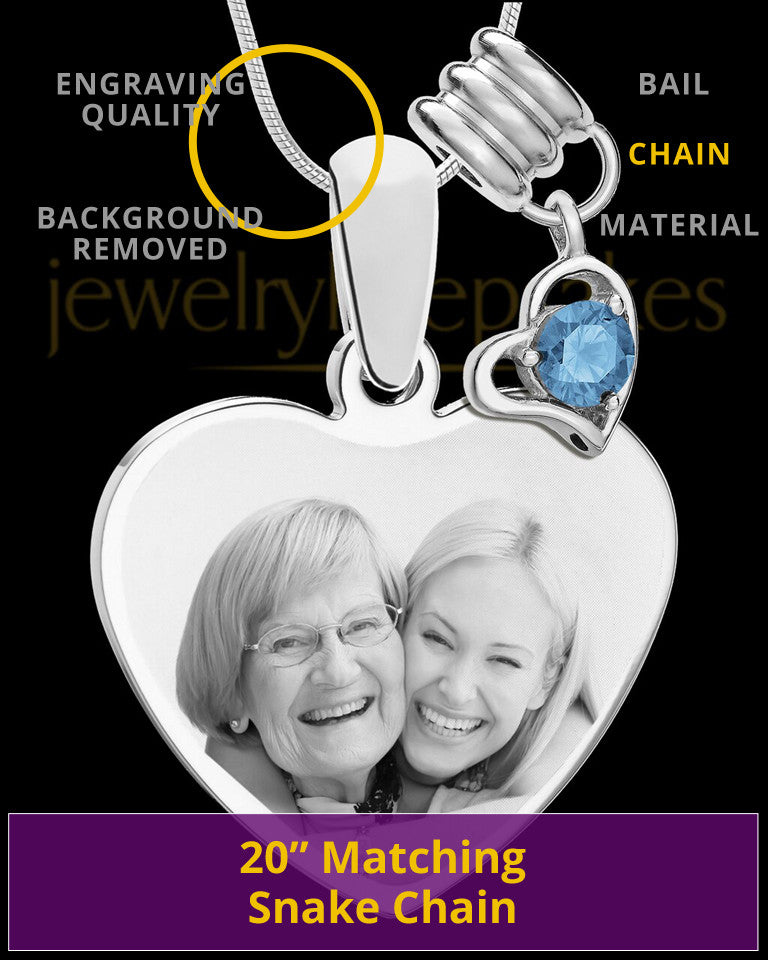 December Stainless Steel Memories Heart-Shaped Photo Engraved Pendant