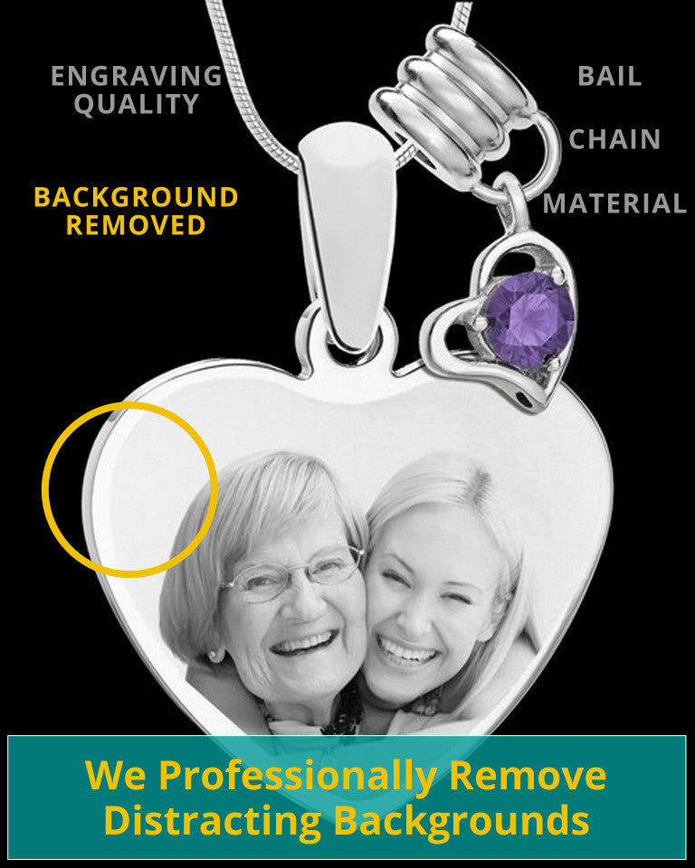 February Stainless Steel Memories Heart-Shaped Photo Engraved Pendant