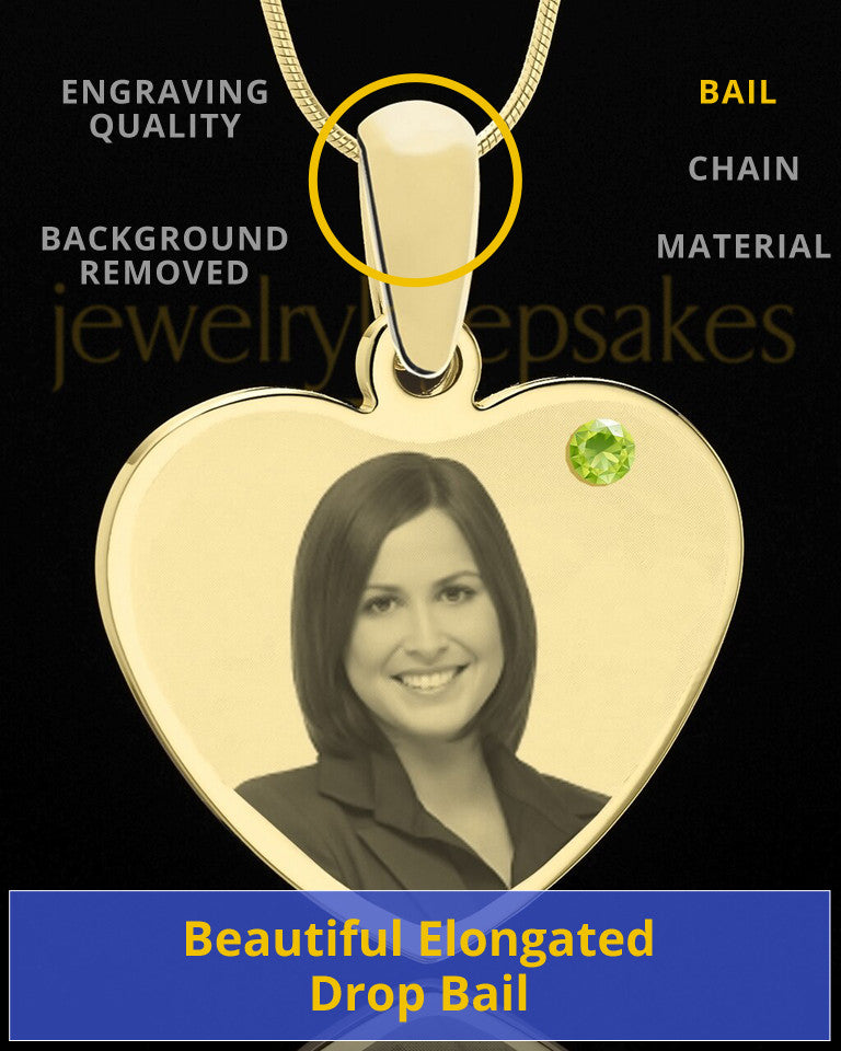 August Gold Heart Photo Engraved Pendant