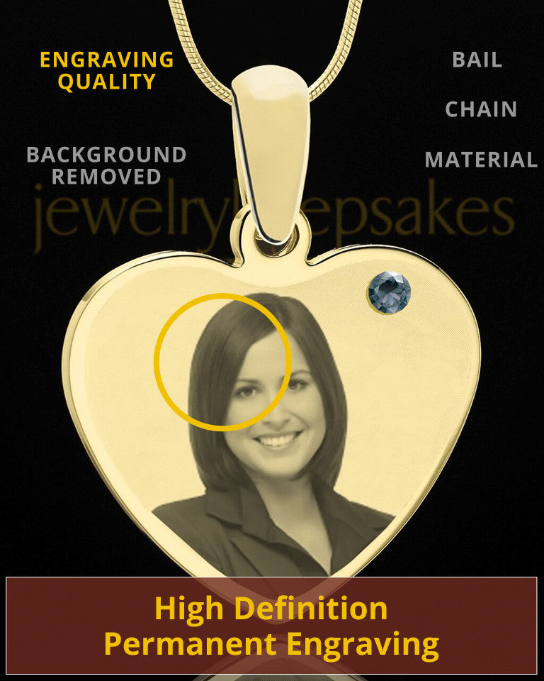December Gold Heart Photo Engraved Pendant
