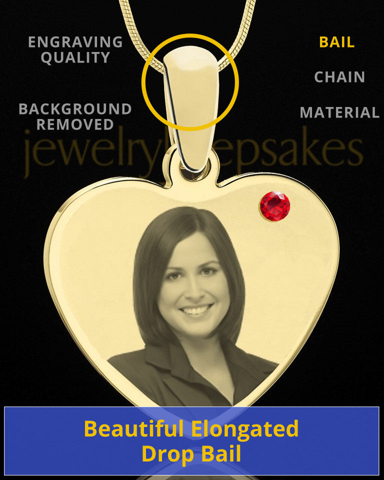 July Gold Heart Photo Engraved Pendant