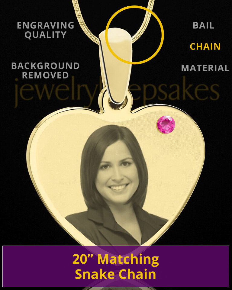 October Gold Heart Photo Engraved Pendant