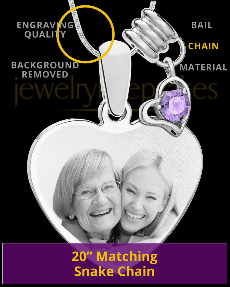 June Stainless Steel Memories Heart-Shaped Photo Engraved Pendant