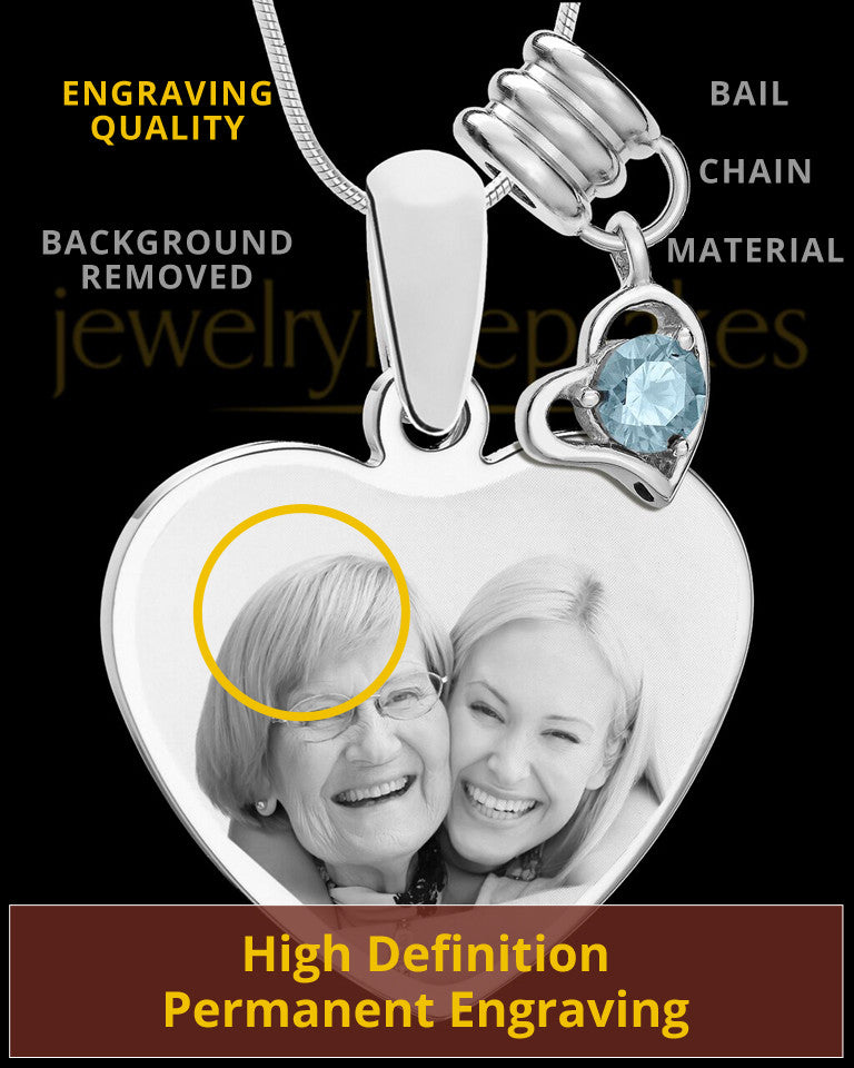 March Stainless Steel Memories Heart-Shaped Photo Engraved Pendant
