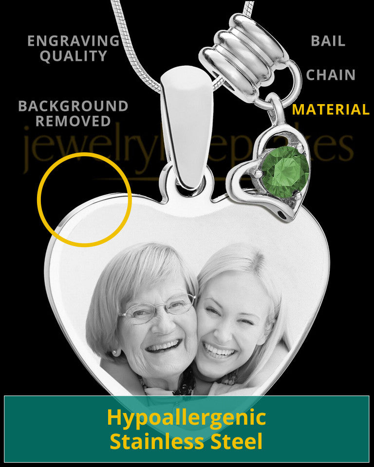 May Stainless Steel Memories Heart-Shaped Photo Engraved Pendant