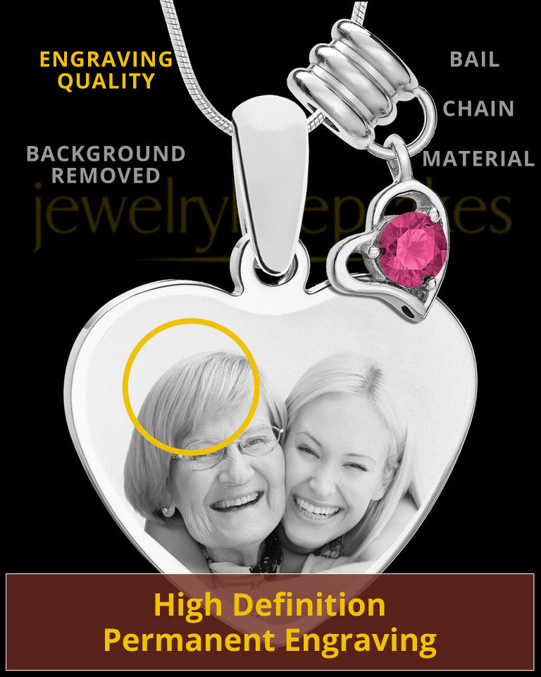 October Stainless Steel Memories Heart-Shaped Photo Engraved Pendant