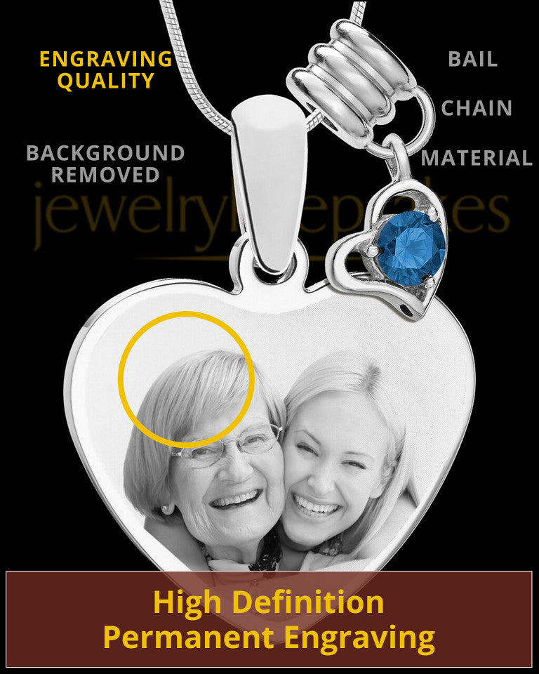 September Stainless Steel Memories Heart-Shaped Photo Engraved Pendant
